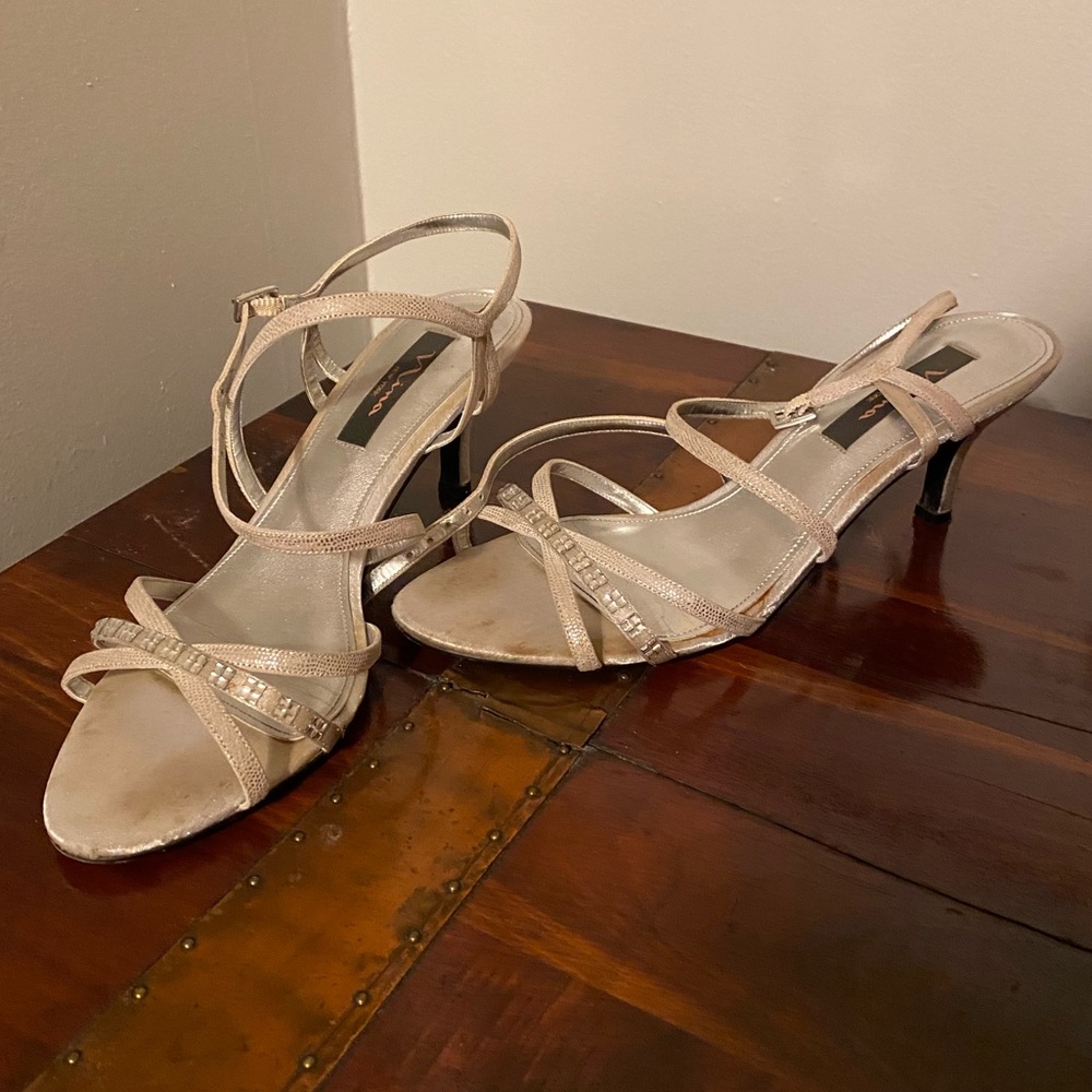 Silver strappy heels